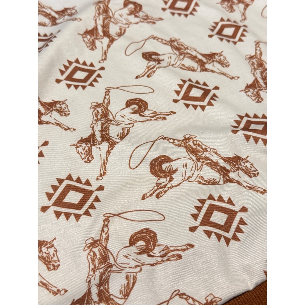 Howdy Hanny Western Rodeo Cowboy Print Polo Top Brown White XL Ranch Girl Dreams - Picture 12 of 12